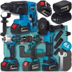Zestaw Narzędzi Akumulatorowych 21V 4w1 + Wkrętarka Młotek Szlifierka Klucz BRUSHLESS
